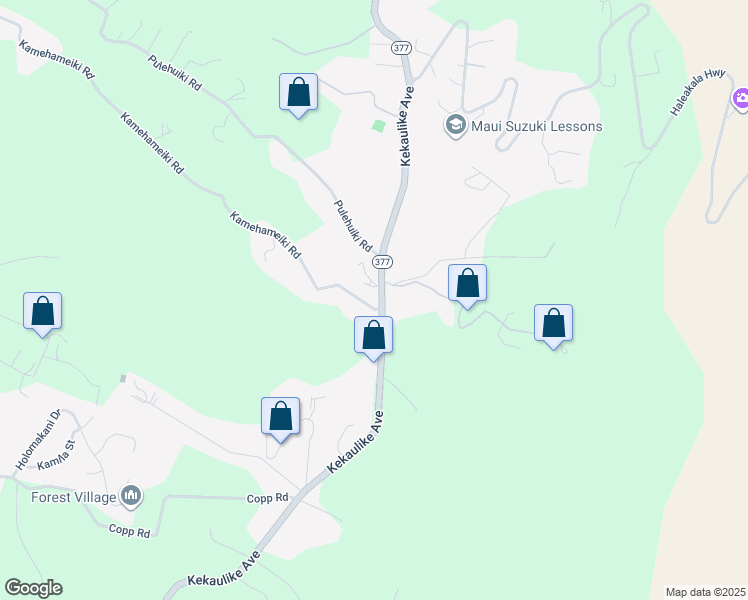 map of restaurants, bars, coffee shops, grocery stores, and more near 1575 Kamehameiki Road in Kula