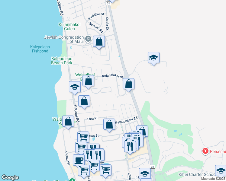 map of restaurants, bars, coffee shops, grocery stores, and more near 193 Oluea Circle in Kihei