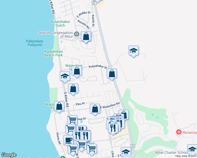 map of restaurants, bars, coffee shops, grocery stores, and more near 193 Oluea Circle in Kihei