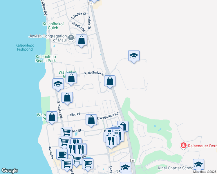 map of restaurants, bars, coffee shops, grocery stores, and more near 861 Mahealani Street in Kihei