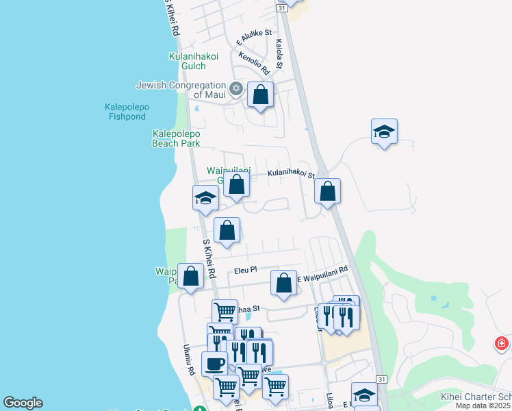 map of restaurants, bars, coffee shops, grocery stores, and more near 118 Waiapo Street in Kihei