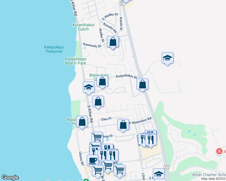map of restaurants, bars, coffee shops, grocery stores, and more near 115 Oluea Circle in Kihei