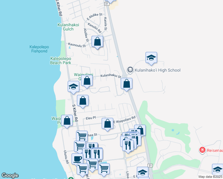 map of restaurants, bars, coffee shops, grocery stores, and more near 193 Oluea Circle in Kihei