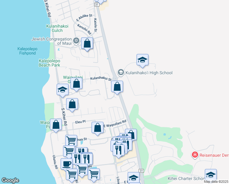 map of restaurants, bars, coffee shops, grocery stores, and more near 861 Mahealani Street in Kihei