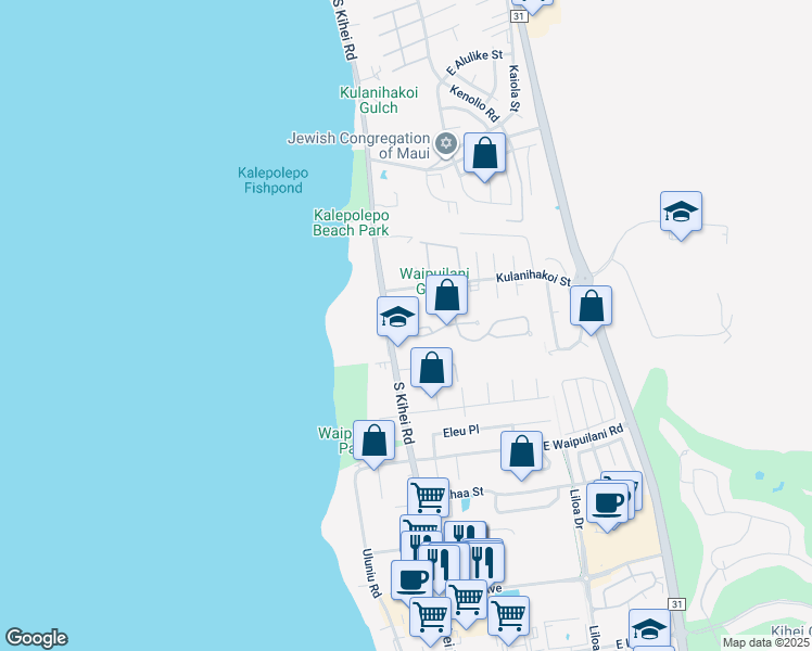 map of restaurants, bars, coffee shops, grocery stores, and more near 21 Waiapo Street in Kihei