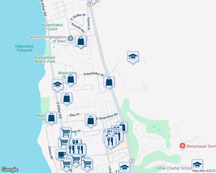 map of restaurants, bars, coffee shops, grocery stores, and more near 861 Mahealani Street in Kihei