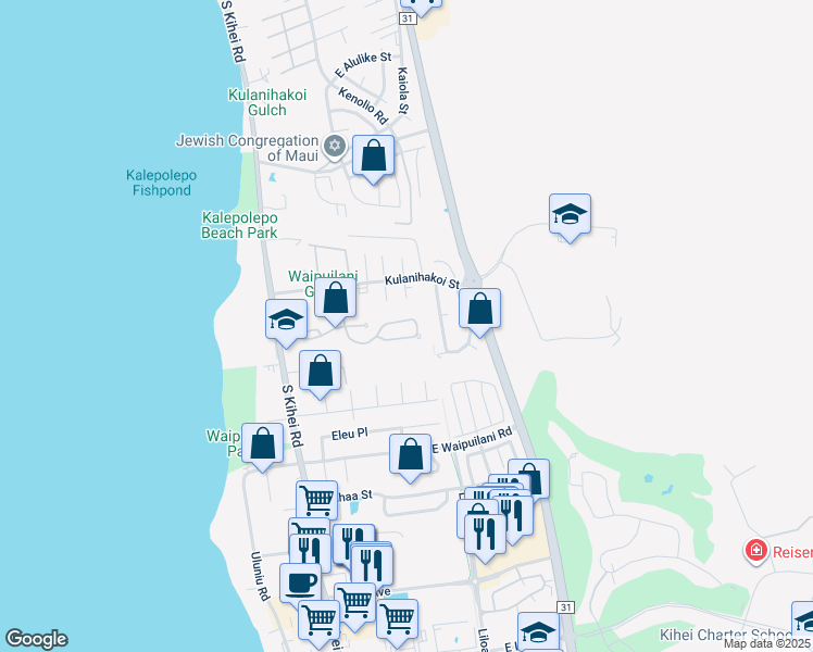 map of restaurants, bars, coffee shops, grocery stores, and more near 160 Oluea Circle in Kihei