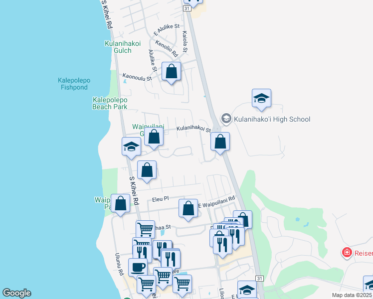 map of restaurants, bars, coffee shops, grocery stores, and more near 160 Oluea Circle in Kihei