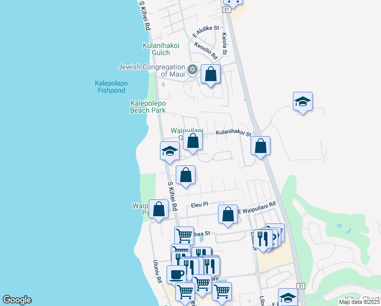 map of restaurants, bars, coffee shops, grocery stores, and more near 75 Waiapo Street in Kihei