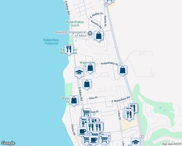 map of restaurants, bars, coffee shops, grocery stores, and more near 83 Waiapo Street in Kihei