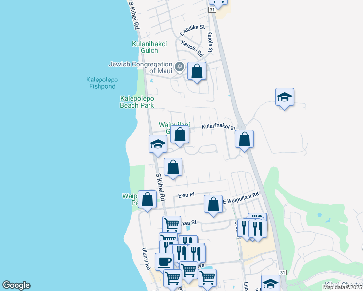 map of restaurants, bars, coffee shops, grocery stores, and more near 83 Waiapo Street in Kihei