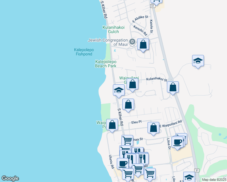 map of restaurants, bars, coffee shops, grocery stores, and more near 860 South Kihei Road in Kihei
