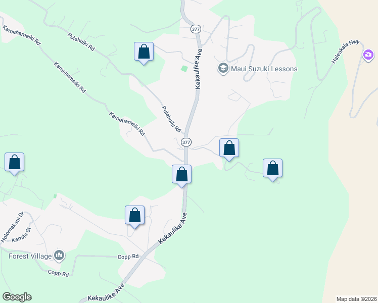map of restaurants, bars, coffee shops, grocery stores, and more near 1600 Kamehameiki Road in Kula