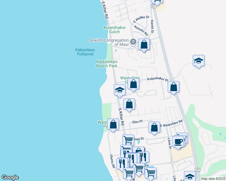 map of restaurants, bars, coffee shops, grocery stores, and more near 860 South Kihei Road in Kihei
