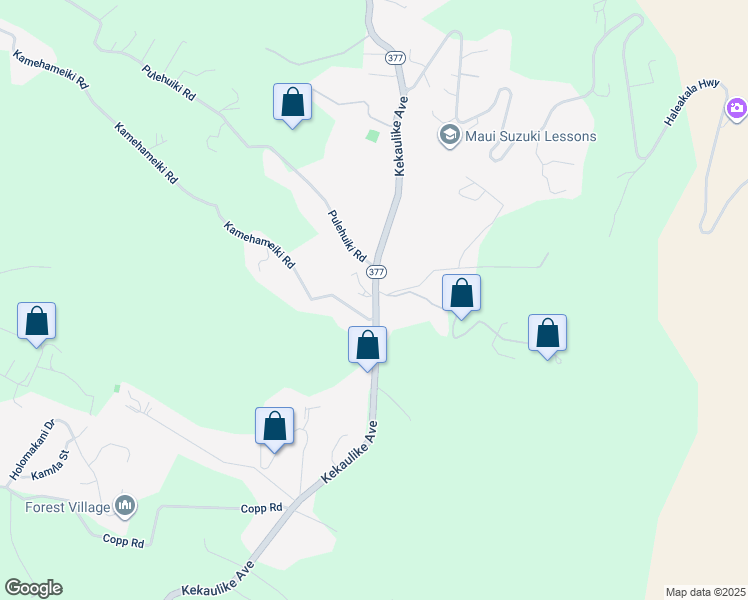 map of restaurants, bars, coffee shops, grocery stores, and more near 1600 Kamehameiki Road in Kula