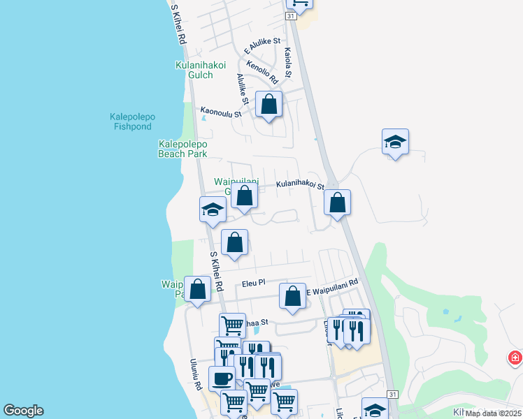 map of restaurants, bars, coffee shops, grocery stores, and more near 110 Waiapo Street in Kihei