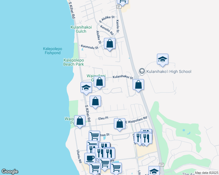 map of restaurants, bars, coffee shops, grocery stores, and more near 110 Waiapo Street in Kihei