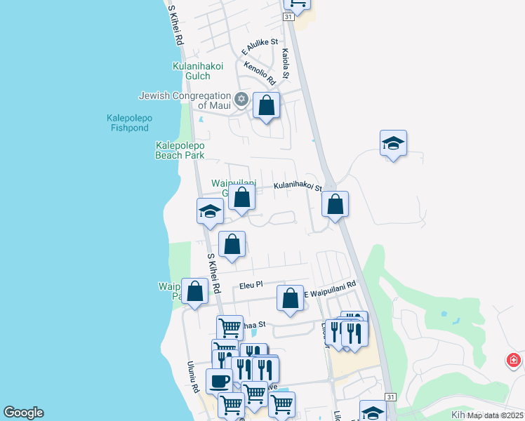 map of restaurants, bars, coffee shops, grocery stores, and more near 110 Waiapo Street in Kihei