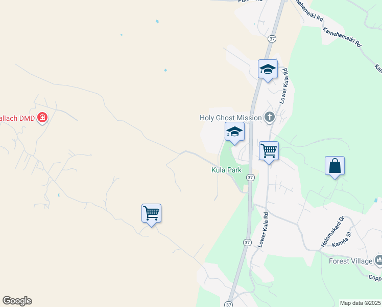 map of restaurants, bars, coffee shops, grocery stores, and more near 445 Calasa Road in Kula