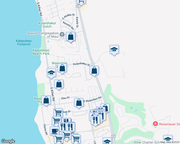 map of restaurants, bars, coffee shops, grocery stores, and more near 844 Mahealani Street in Kihei