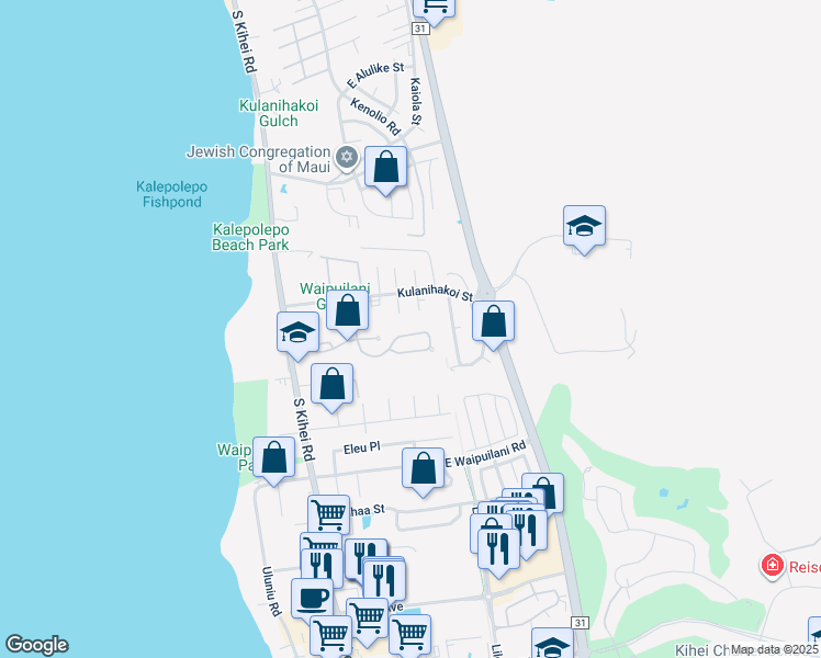 map of restaurants, bars, coffee shops, grocery stores, and more near 145 Oluea Circle in Kihei
