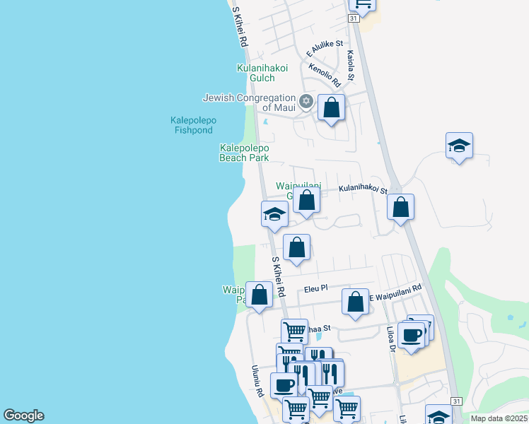 map of restaurants, bars, coffee shops, grocery stores, and more near 0 South Kihei Road in Kihei