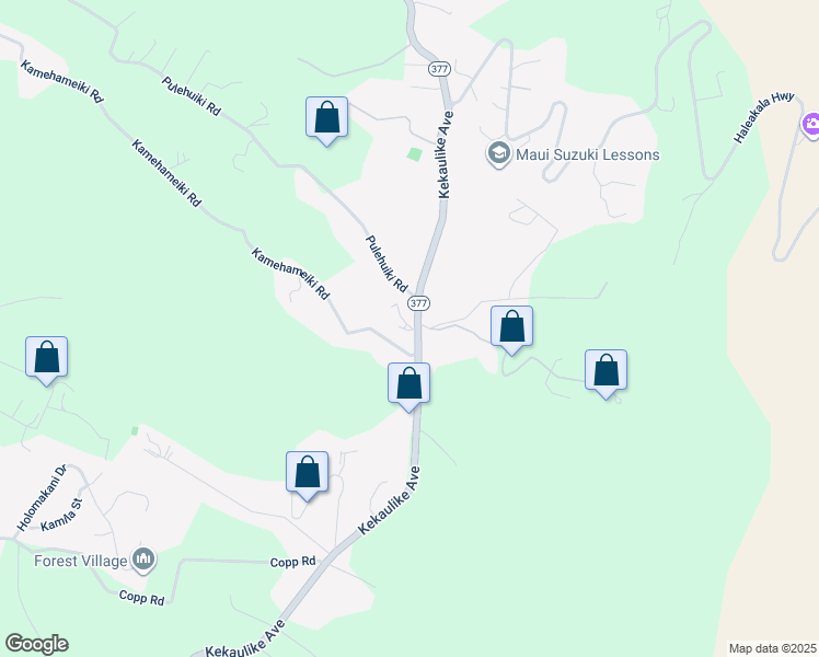 map of restaurants, bars, coffee shops, grocery stores, and more near 1600 Kamehameiki Road in Kula