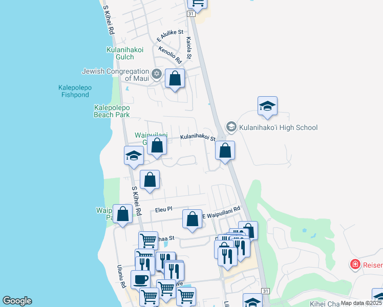 map of restaurants, bars, coffee shops, grocery stores, and more near 165 Oluea Circle in Kihei
