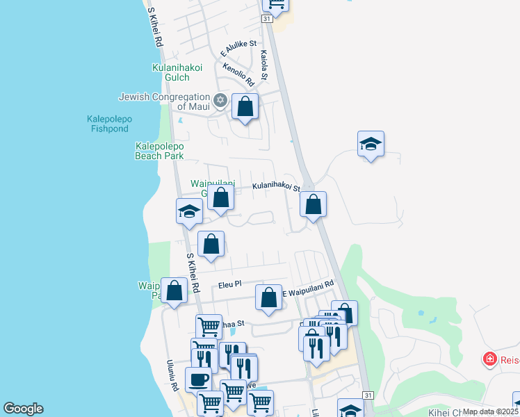 map of restaurants, bars, coffee shops, grocery stores, and more near 145 Oluea Circle in Kihei