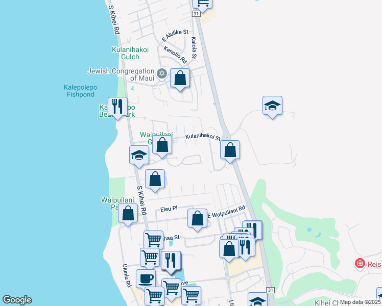 map of restaurants, bars, coffee shops, grocery stores, and more near 145 Oluea Circle in Kihei