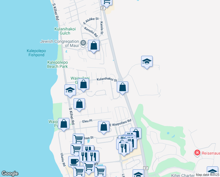 map of restaurants, bars, coffee shops, grocery stores, and more near 852 Malulani Street in Kihei