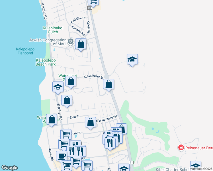 map of restaurants, bars, coffee shops, grocery stores, and more near 845 Mahealani Street in Kihei