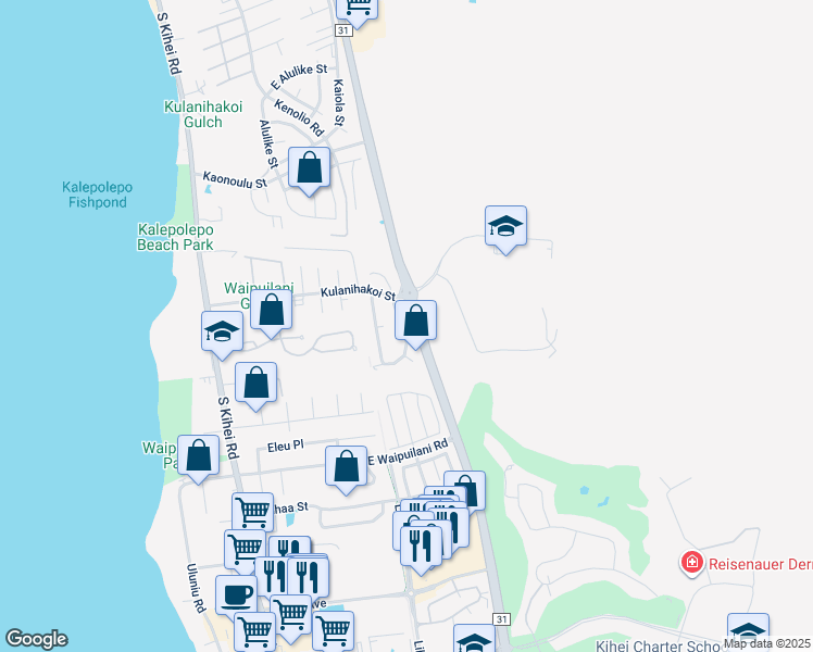 map of restaurants, bars, coffee shops, grocery stores, and more near 845 Mahealani Street in Kihei