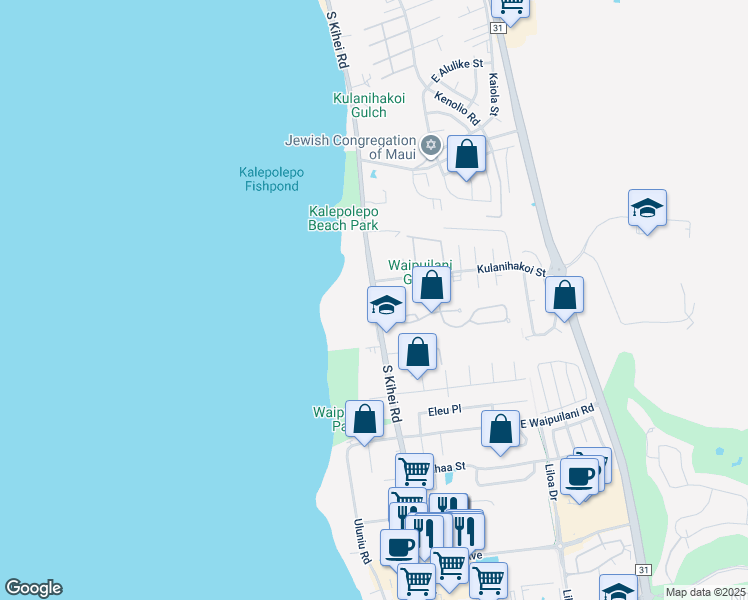 map of restaurants, bars, coffee shops, grocery stores, and more near 860 South Kihei Road in Kihei