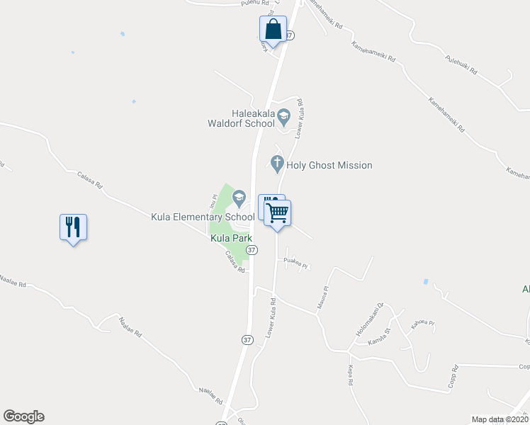 map of restaurants, bars, coffee shops, grocery stores, and more near 33 Kai Nana Place in Kula