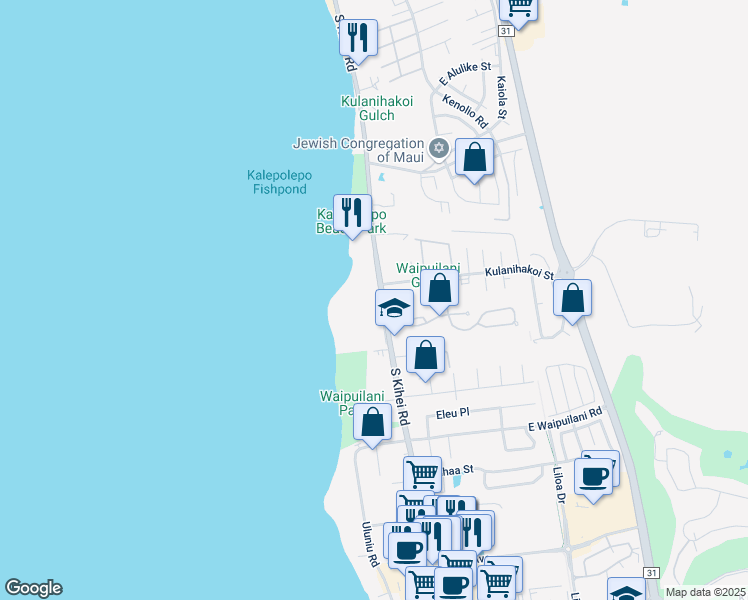 map of restaurants, bars, coffee shops, grocery stores, and more near 850 South Kihei Road in Kihei