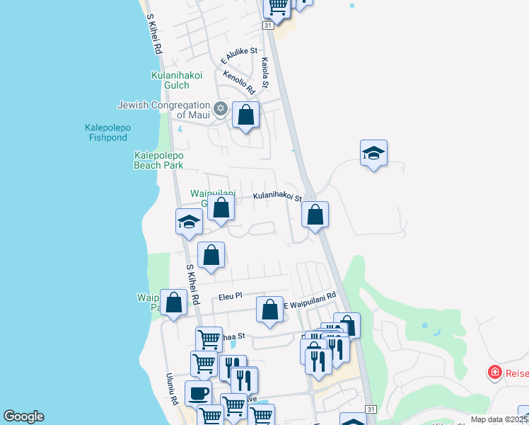 map of restaurants, bars, coffee shops, grocery stores, and more near 28 Hakoi Hema Place in Kihei