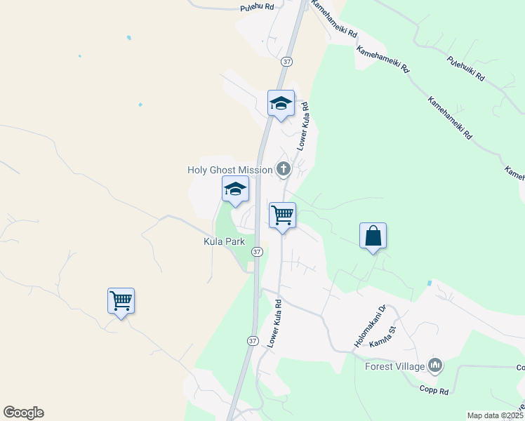 map of restaurants, bars, coffee shops, grocery stores, and more near 51 Kai Nana Place in Kula