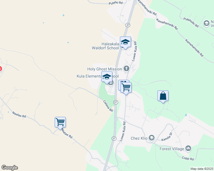 map of restaurants, bars, coffee shops, grocery stores, and more near 5000 Kula Highway in Kula