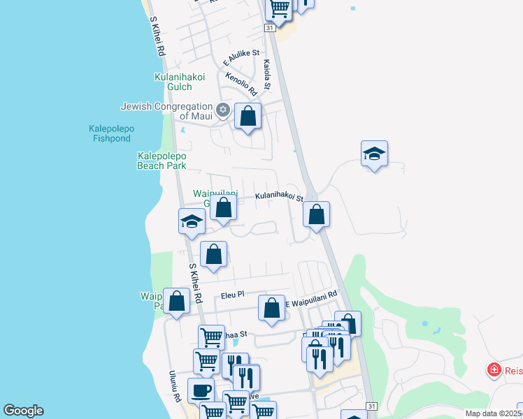 map of restaurants, bars, coffee shops, grocery stores, and more near 23 Waikalani Hema Place in Kihei