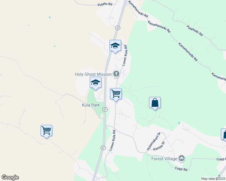 map of restaurants, bars, coffee shops, grocery stores, and more near 26 Kai Nana Place in Kula