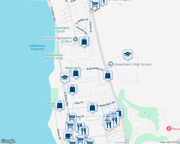 map of restaurants, bars, coffee shops, grocery stores, and more near 20 Hakoi Hema Place in Kihei