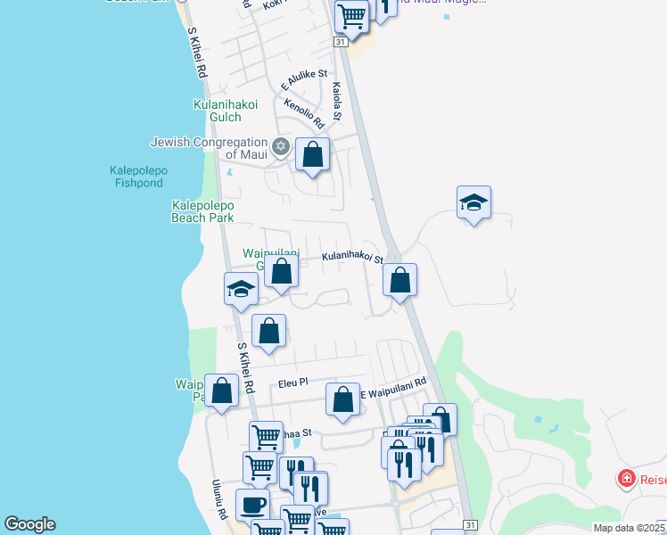 map of restaurants, bars, coffee shops, grocery stores, and more near 20 Hakoi Hema Place in Kihei