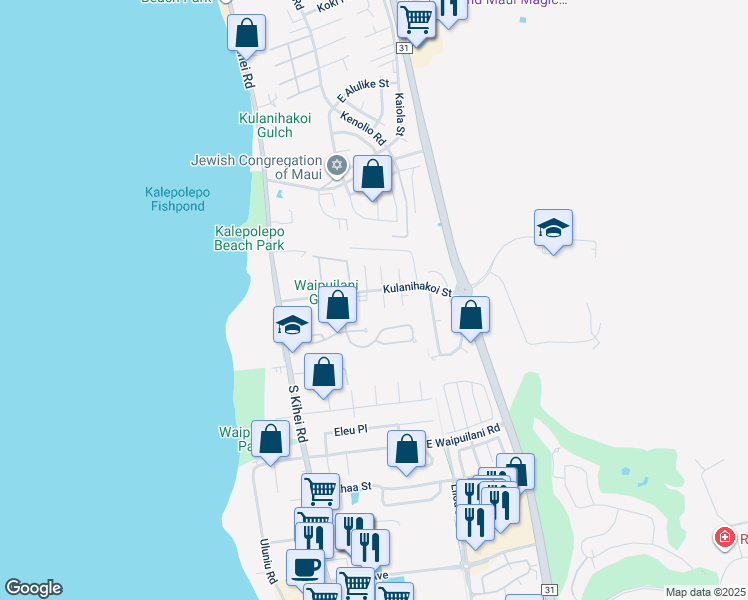 map of restaurants, bars, coffee shops, grocery stores, and more near 10 Waikalani Hema Place in Kihei