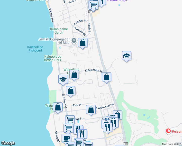 map of restaurants, bars, coffee shops, grocery stores, and more near 19 Hakoi Hema Place in Kihei