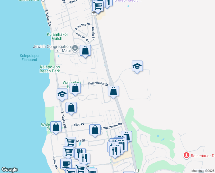 map of restaurants, bars, coffee shops, grocery stores, and more near 817 Mahealani Street in Kihei