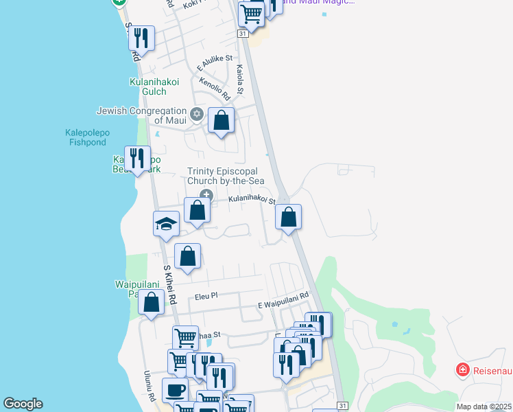 map of restaurants, bars, coffee shops, grocery stores, and more near 816 Malulani Street in Kihei