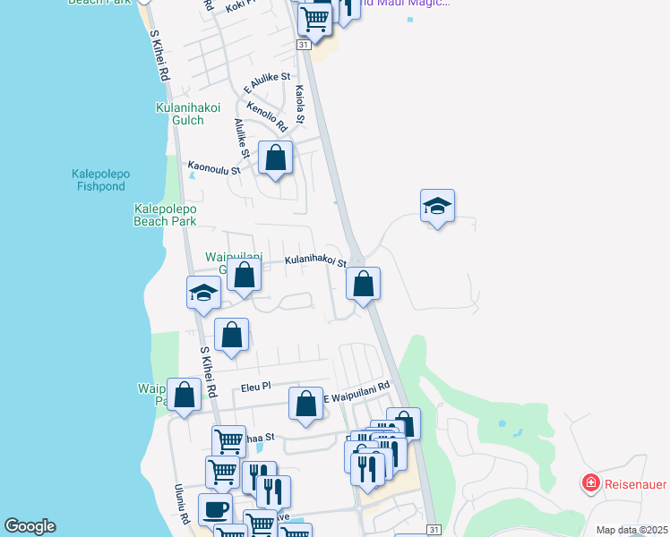 map of restaurants, bars, coffee shops, grocery stores, and more near 816 Malulani Street in Kihei