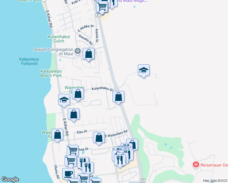 map of restaurants, bars, coffee shops, grocery stores, and more near 825 Mahealani Street in Kihei