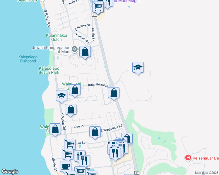 map of restaurants, bars, coffee shops, grocery stores, and more near 825 Mahealani Street in Kihei